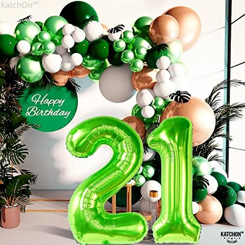 BALLON BINGE GREENGE GREEN LIGN 21 BALLOON - 40 אינץ '| Mylar Green 21 Balloon מספר, קישוטים ליום הולדת